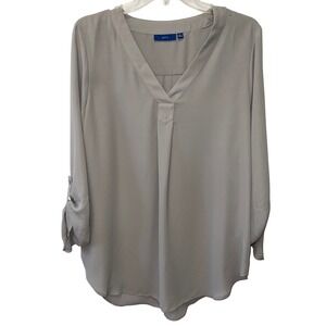 Womens Apt.9 Roll Tab Sleeves Chiffon Grey Tunic Top Sz L Office Minimalist Chic